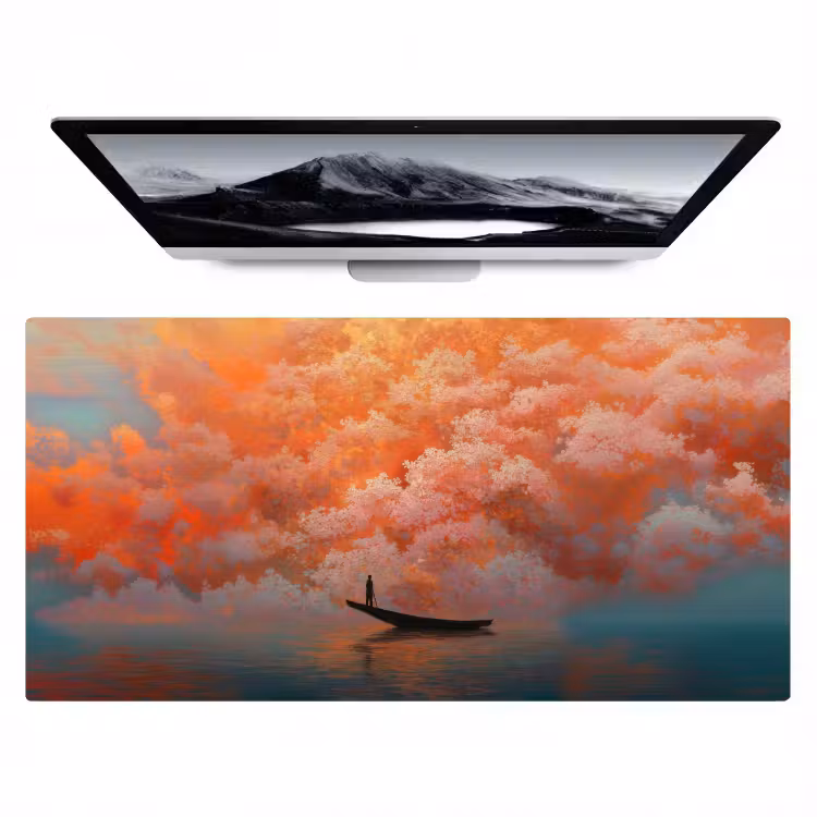 Zee - Boot - Wolken - Oranje Muismat XXL klein -zzz3d