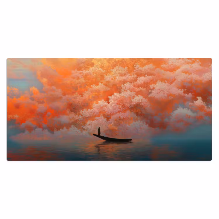 Zee - Boot - Wolken - Oranje Muismat XXL klein -3d_leeg