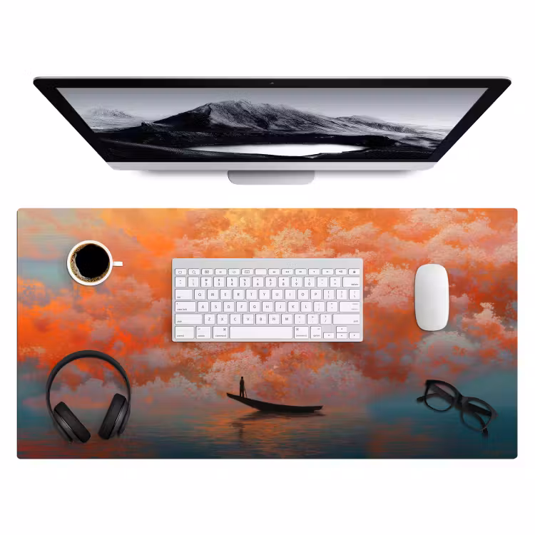 Zee - Boot - Wolken - Oranje Muismat XXL klein -3d