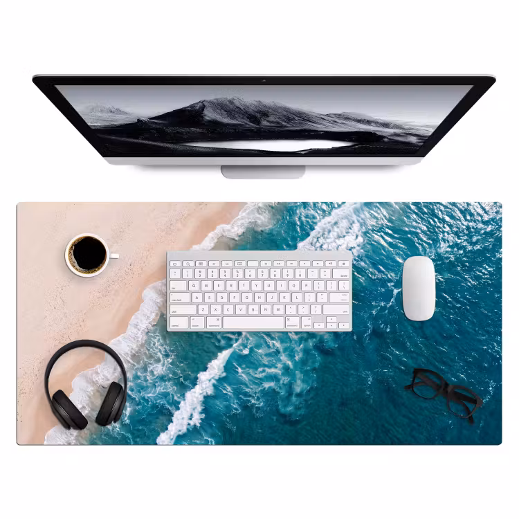 Zee - Strand - Golven - Natuur - Blauw Muismat XXL klein -3d