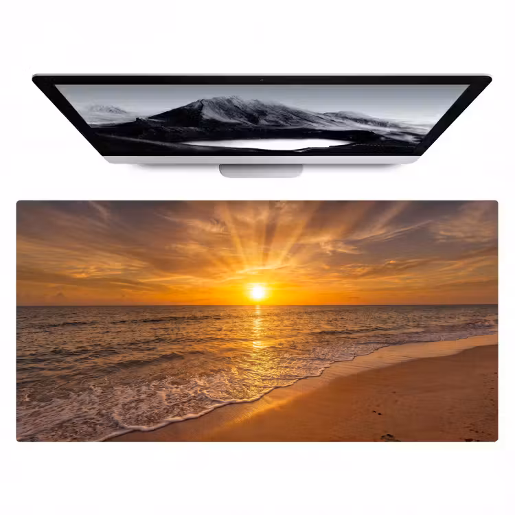 Zee - Zonsondergang - Golven - Kust - Oranje Muismat XXL klein -zzz3d