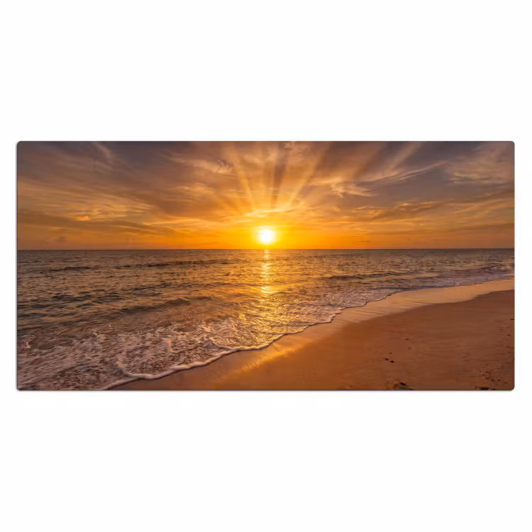 Zee - Zonsondergang - Golven - Kust - Oranje Muismat XXL klein -3d_leeg