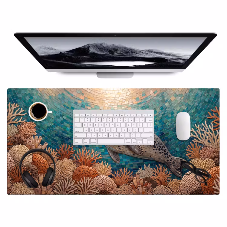 Zeehond - Mozaïek - Onderwater - Dieren - Blauw Muismat XXL klein -3d