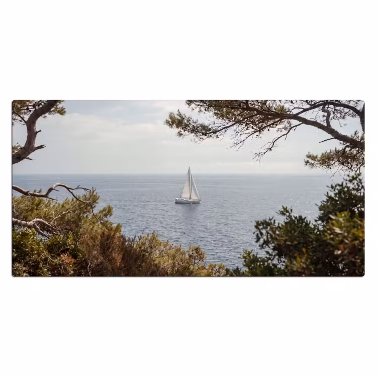 Bureau onderlegger - Zeilboot - bomen - water - Zeilboot - bomen - water Muismat XXL klein