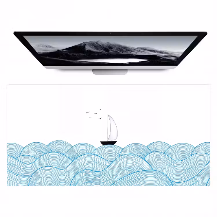 Zeilboot - Golven - Zee - Illustratie - Blauw Muismat XXL klein -zzz3d