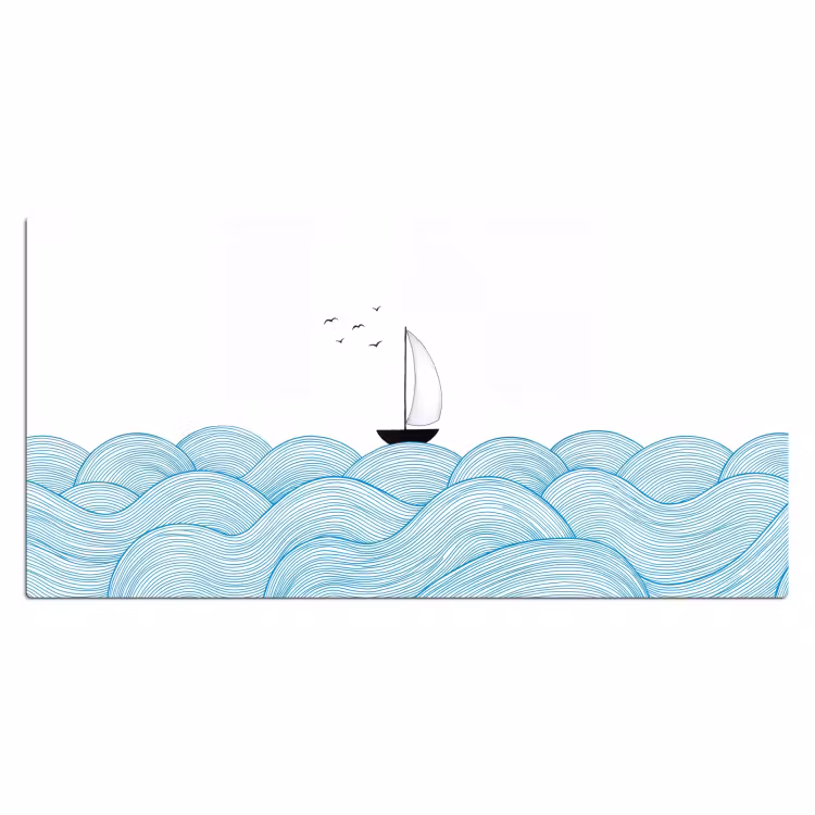 Zeilboot - Golven - Zee - Illustratie - Blauw Muismat XXL klein -3d_leeg