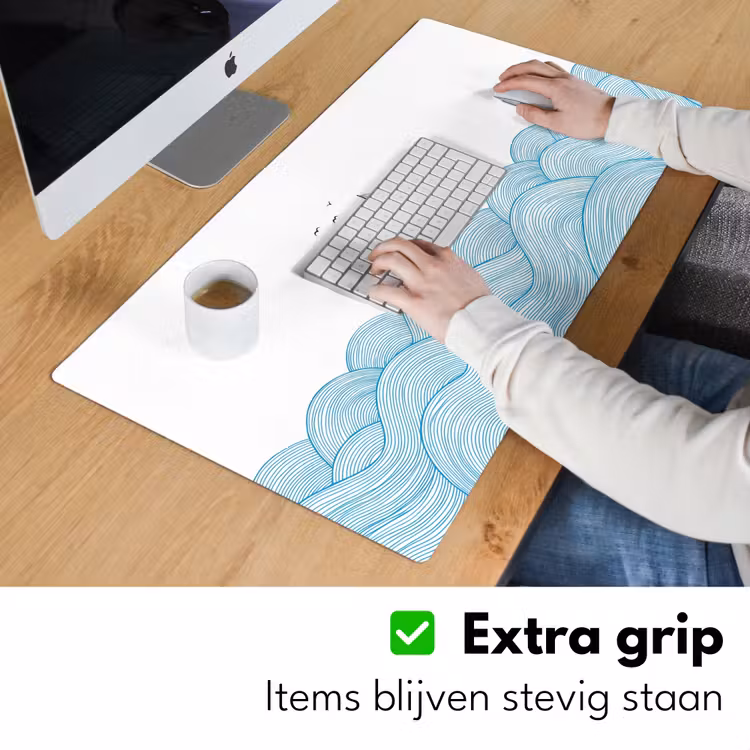 Zeilboot - Golven - Zee - Illustratie - Blauw Muismat XXL klein -sfeer3