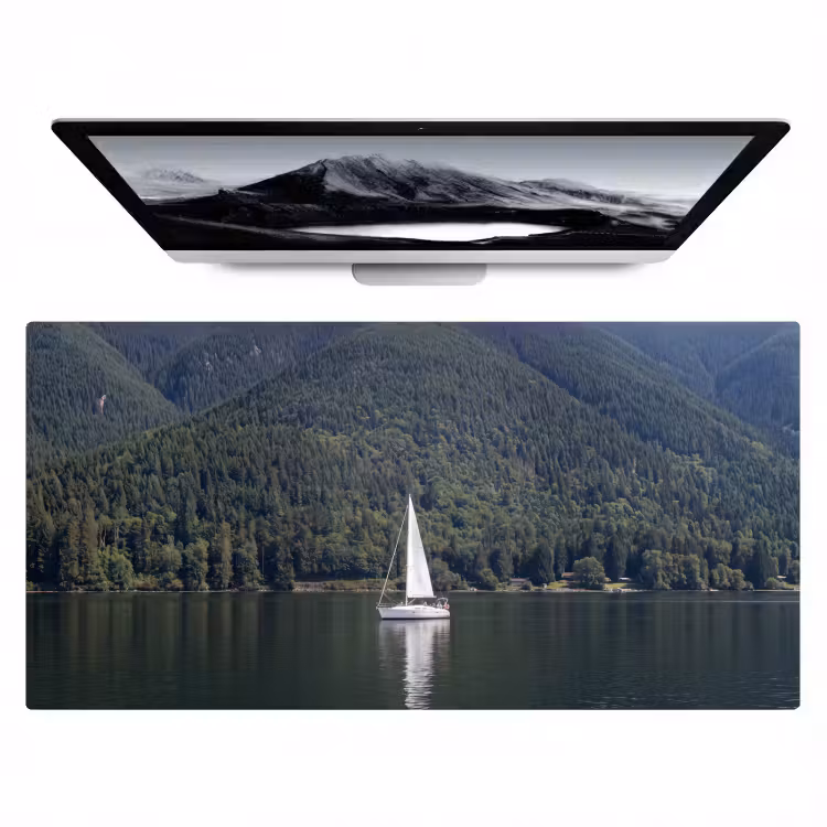 Zeilboot - Water - Bergen - Natuur - Groen Muismat XXL klein -zzz3d