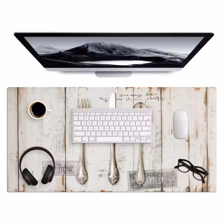 Zilver - Bestek - Hout Muismat XXL klein -3d