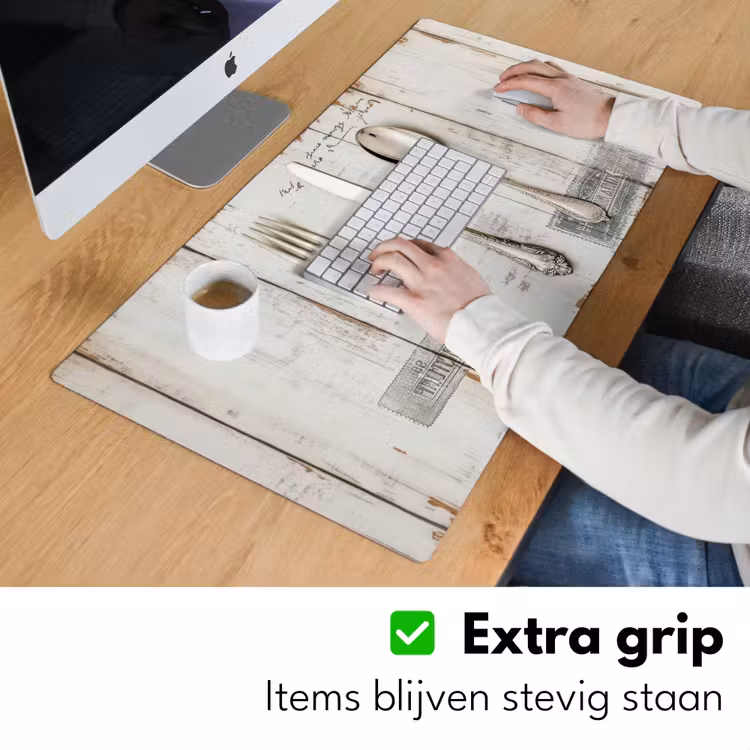 Zilver - Bestek - Hout Muismat XXL klein -sfeer3