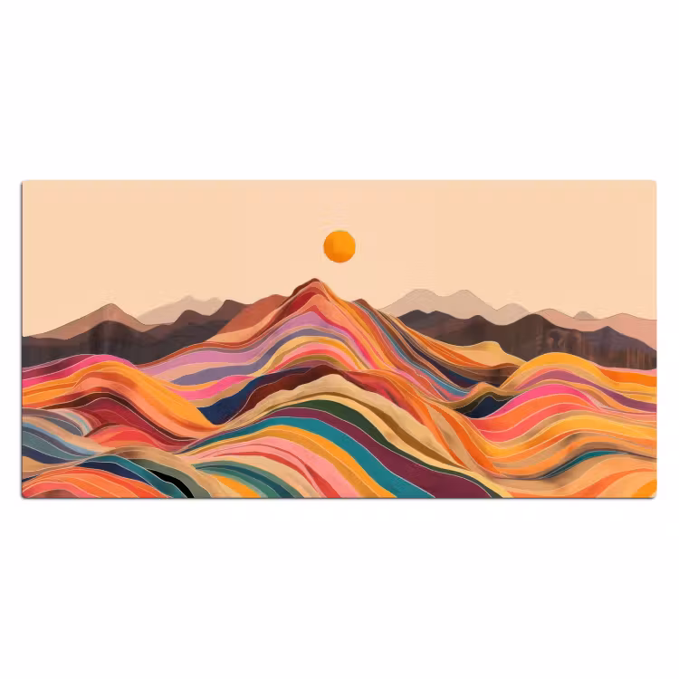 Zon - Kleurrijk landschap - Bergen Muismat XXL klein -3d_leeg