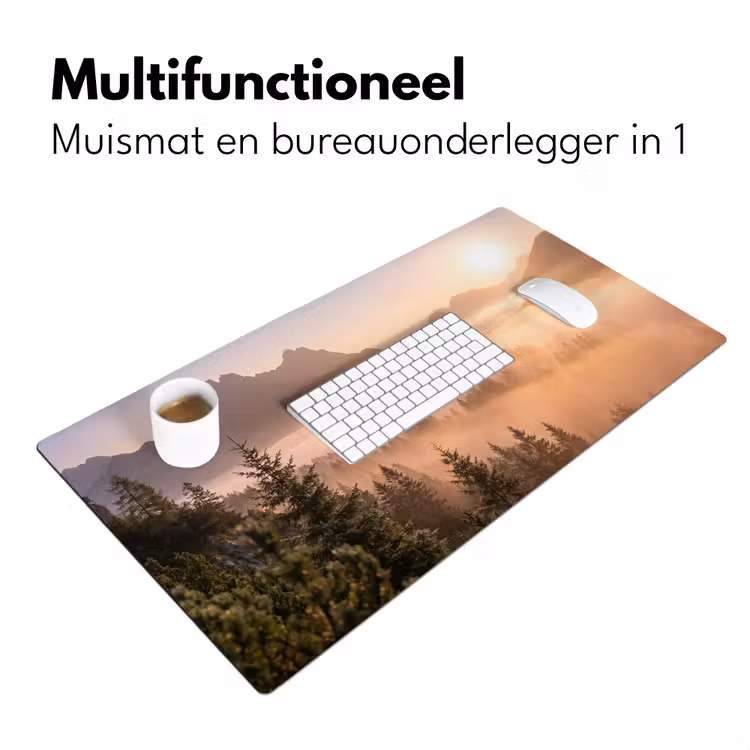 Zonlicht - Mist - Bergen - Bomen Muismat XXL klein -sfeer4
