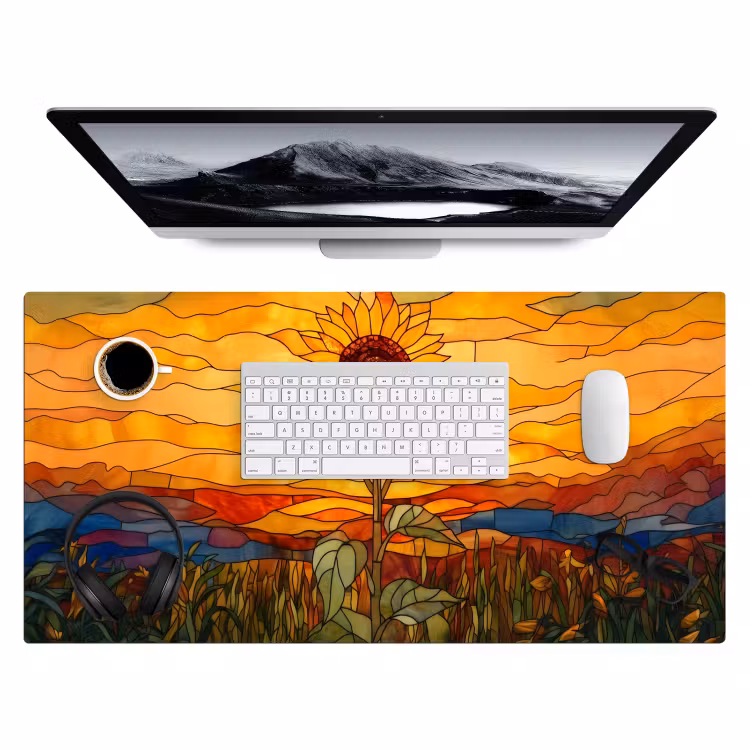 Zonnebloem - Mozaïek - Zonsondergang - Geel Muismat XXL klein -3d