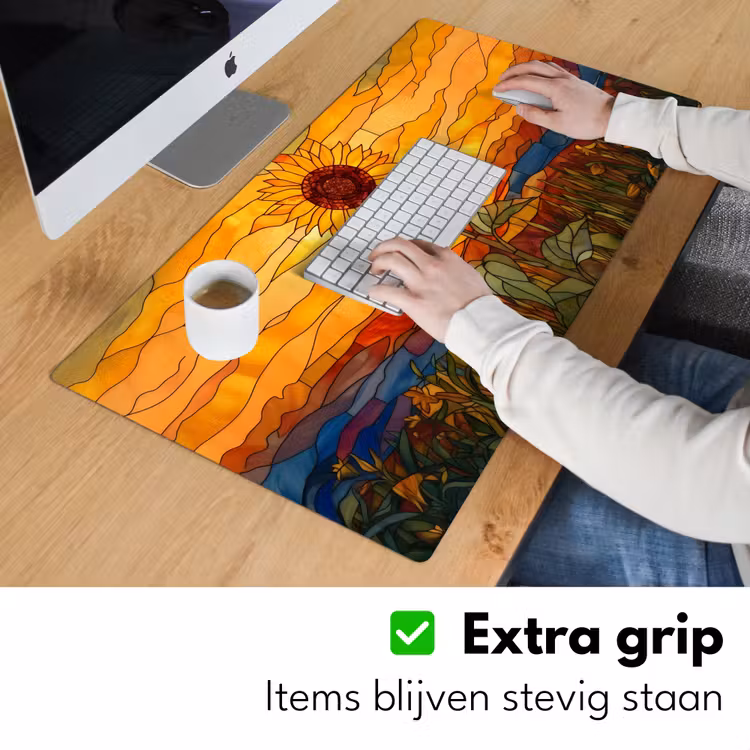 Zonnebloem - Mozaïek - Zonsondergang - Geel Muismat XXL klein -sfeer3