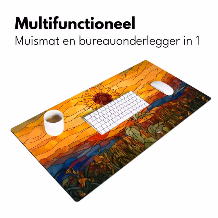 Zonnebloem - Mozaïek - Zonsondergang - Geel Muismat XXL klein -sfeer4