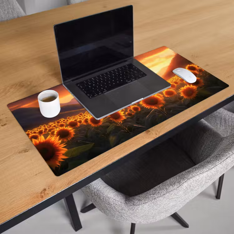 Zonnebloemen - Zonsondergang - Landschap Muismat XXL klein -sfeer1