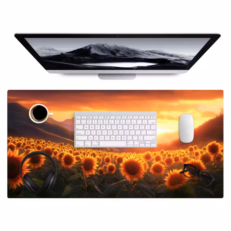 Zonnebloemen - Zonsondergang - Landschap Muismat XXL klein -3d