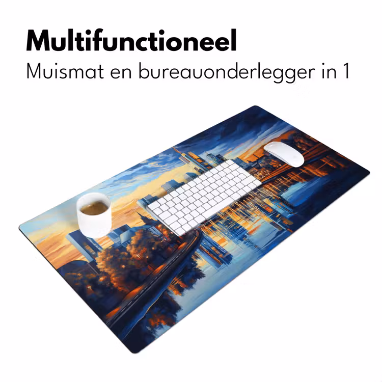 Zonsondergang Frankfurt - Stad - Skyline - Water Muismat XXL klein -sfeer4