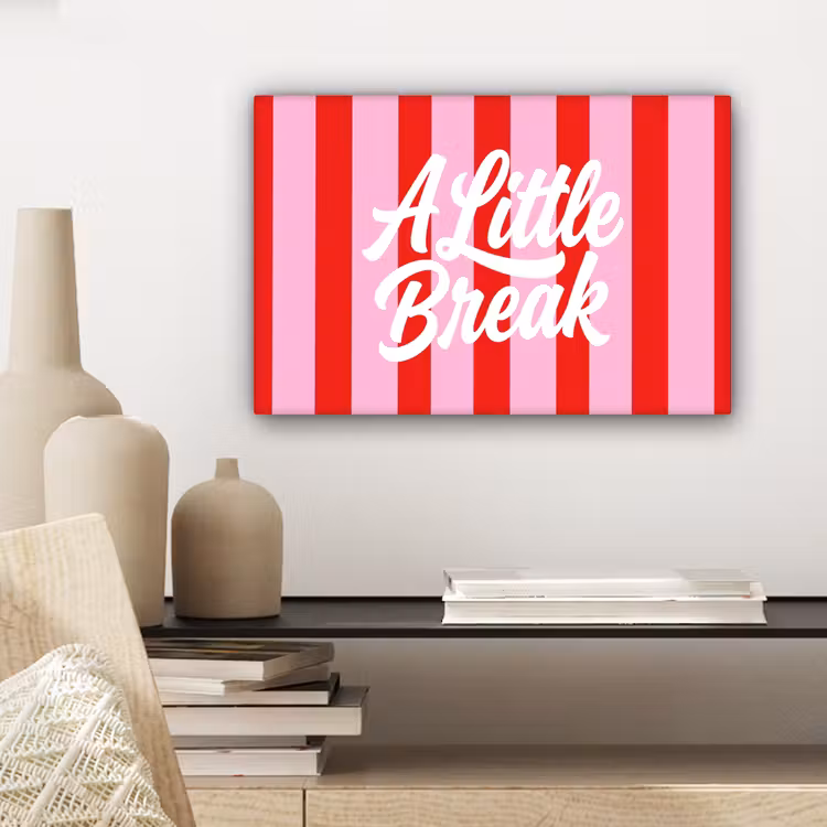 A Little Break - Strepen - Rood - Roze canvas 2cm klein -sfeer6