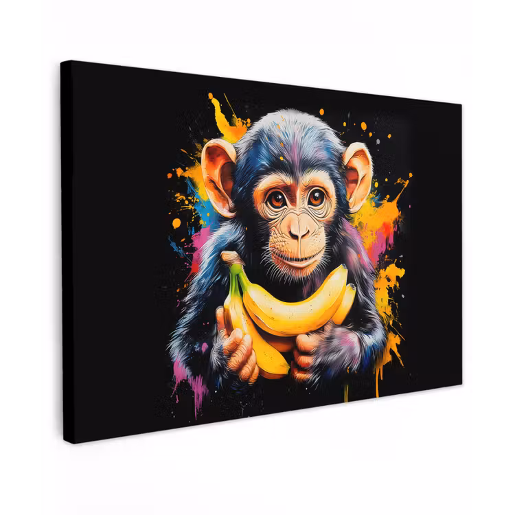 Aap - Graffiti - Kleurrijk - Bananen - Modern canvas 2cm klein -z3d