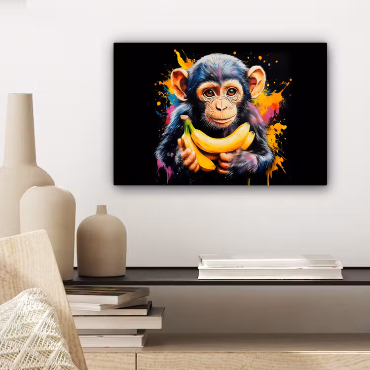Aap - Graffiti - Kleurrijk - Bananen - Modern canvas 2cm klein -sfeer6