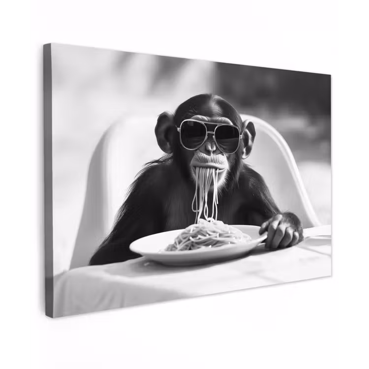 Aap - Spaghetti - Zonnebril - Zwart wit - Cool - Dier canvas 2cm klein -z3d