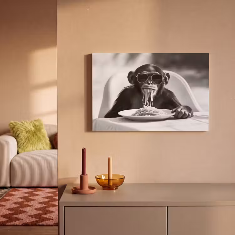 Aap - Spaghetti - Zonnebril - Zwart wit - Cool - Dier canvas 2cm klein -sfeer1