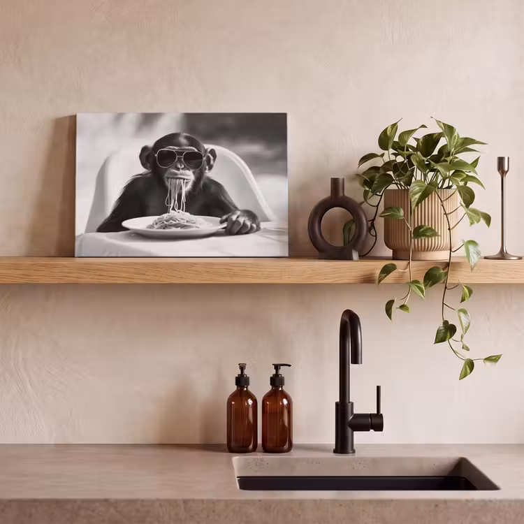 Aap - Spaghetti - Zonnebril - Zwart wit - Cool - Dier canvas 2cm klein -sfeer3