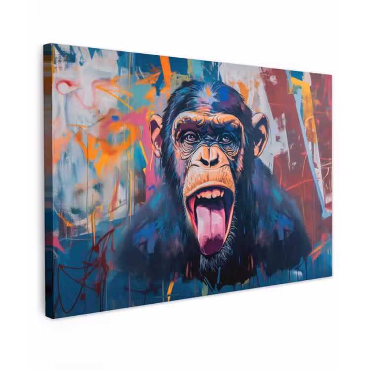 Aap - Tong - Abstract - Zwart canvas 2cm klein -z3d