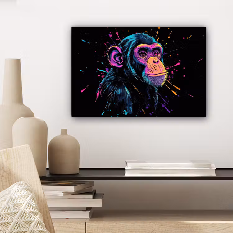 Aap - Verf - Neon - Kleur canvas 2cm klein -sfeer6
