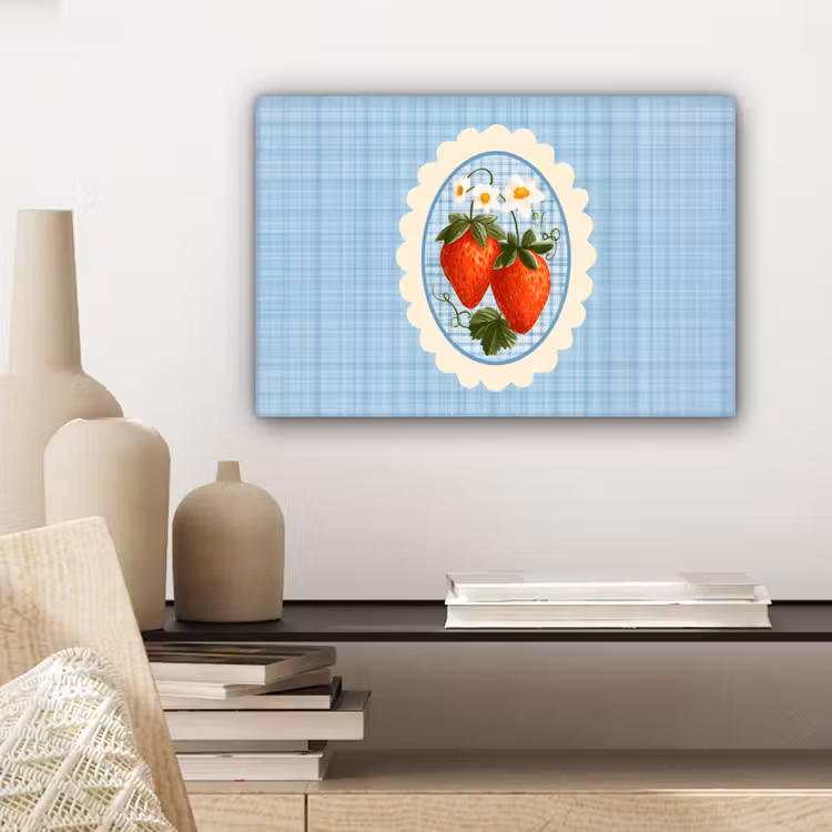 Aardbeien - Lijst - Rood - Geruit canvas 2cm klein -sfeer6