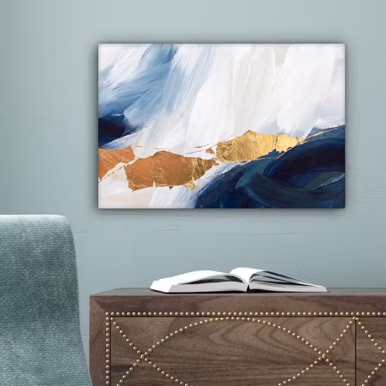 Abstract - Acryl - Blauw - Goud - Elegant canvas 2cm klein -sfeer4