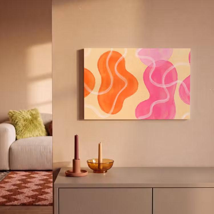 Abstract - Aquarel - Organisch - Oranje - Roze canvas 2cm klein -sfeer1