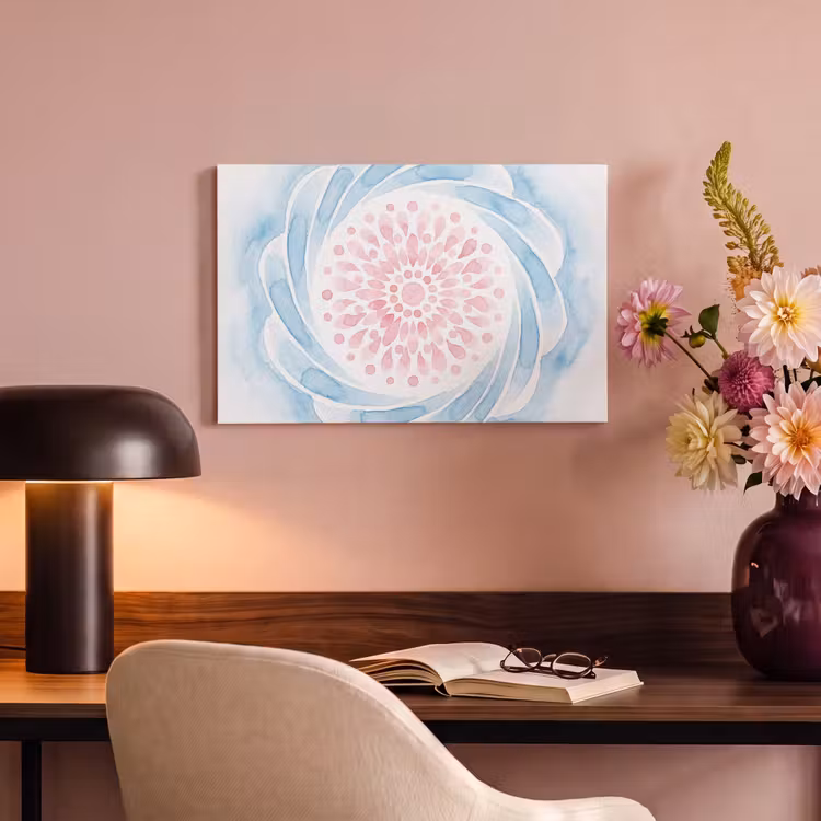 Abstract - Bloemvorm - Aquarel - Roze - Blauw canvas 2cm klein -sfeer4