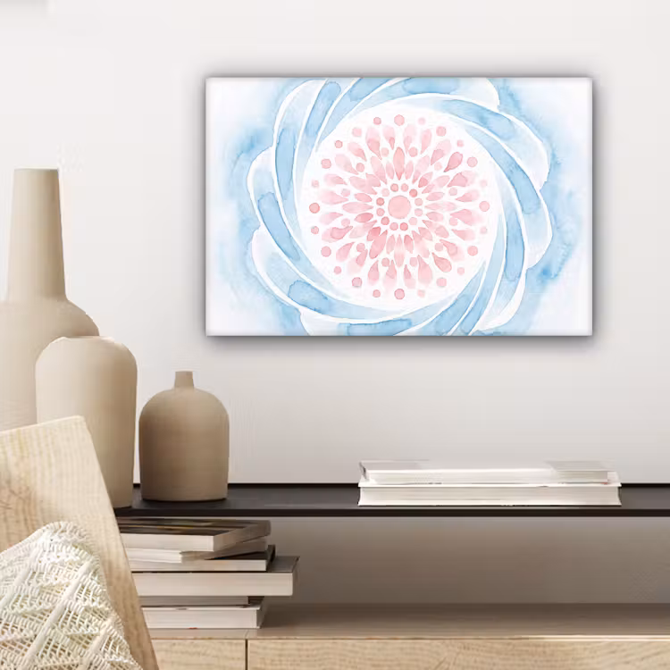 Abstract - Bloemvorm - Aquarel - Roze - Blauw canvas 2cm klein -sfeer6