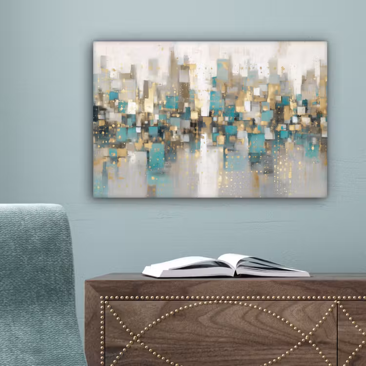 Abstract - Blokken - Goud - Skyline canvas 2cm klein -sfeer4