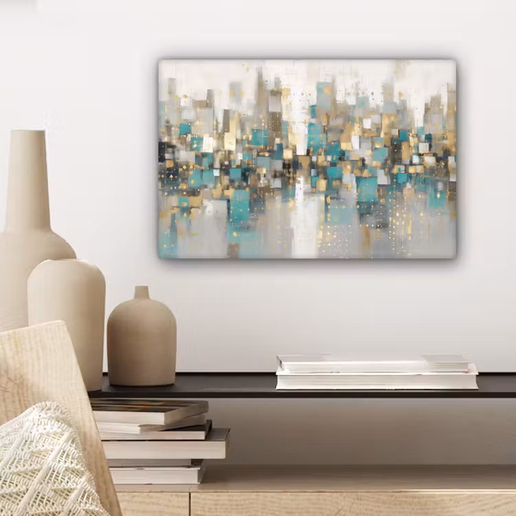 Abstract - Blokken - Goud - Skyline canvas 2cm klein -sfeer6