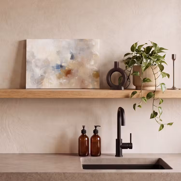 Abstract - Borstelstreken - Modern - Beige - Kunst canvas 2cm klein -sfeer3