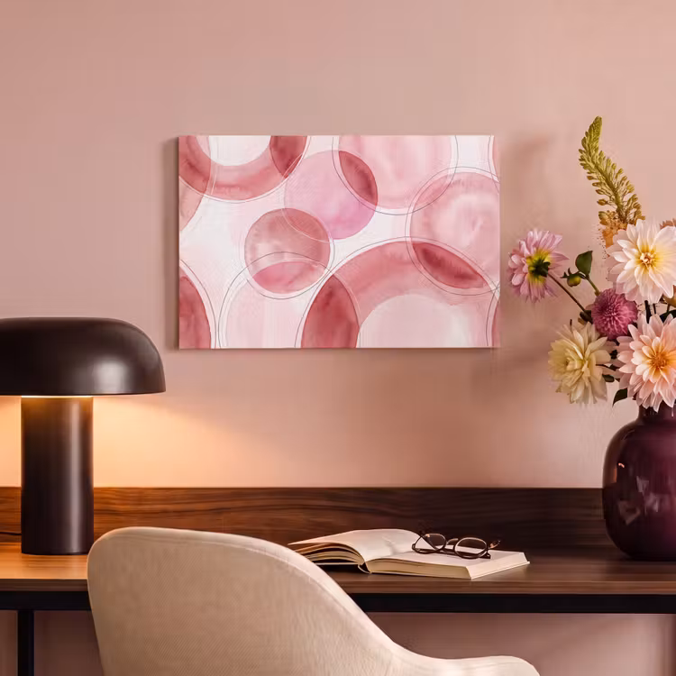 Abstract - Cirkels - Modern - Roze - Kunst canvas 2cm klein -sfeer4