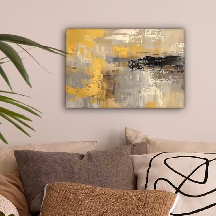 Abstract - Geel - Modern - Beige canvas 2cm klein -sfeer1