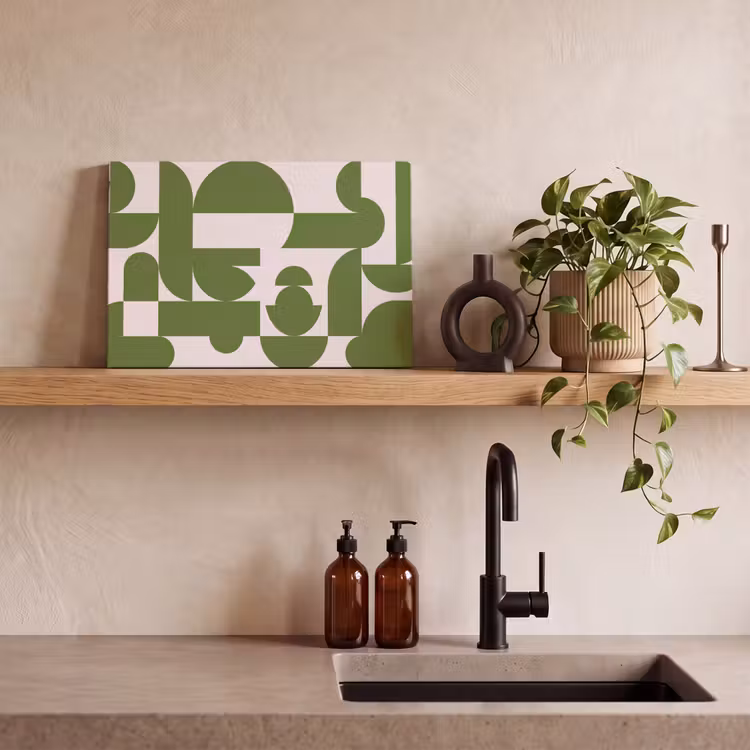 Abstract - Geometrie - Modern - Groen - Wit canvas 2cm klein -sfeer3