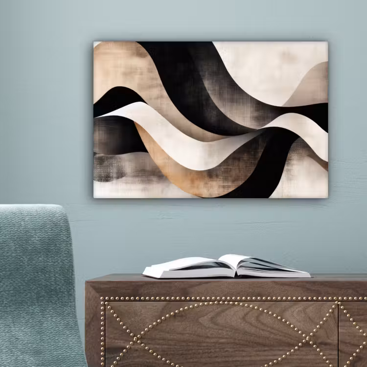 Abstract - Golven - Zwart - Verweerd canvas 2cm klein -sfeer4