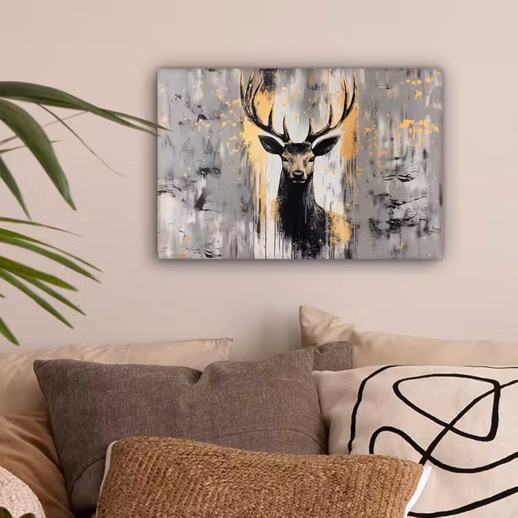 Abstract - Hert - Gewei - Goud canvas 2cm klein -sfeer1