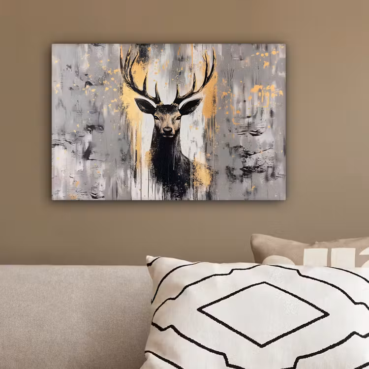 Abstract - Hert - Gewei - Goud canvas 2cm klein -sfeer3