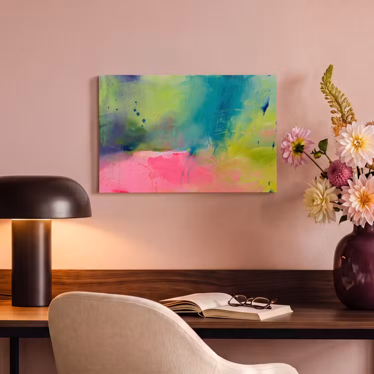 Abstract - Kleuren - Modern - Groen - Roze canvas 2cm klein -sfeer4