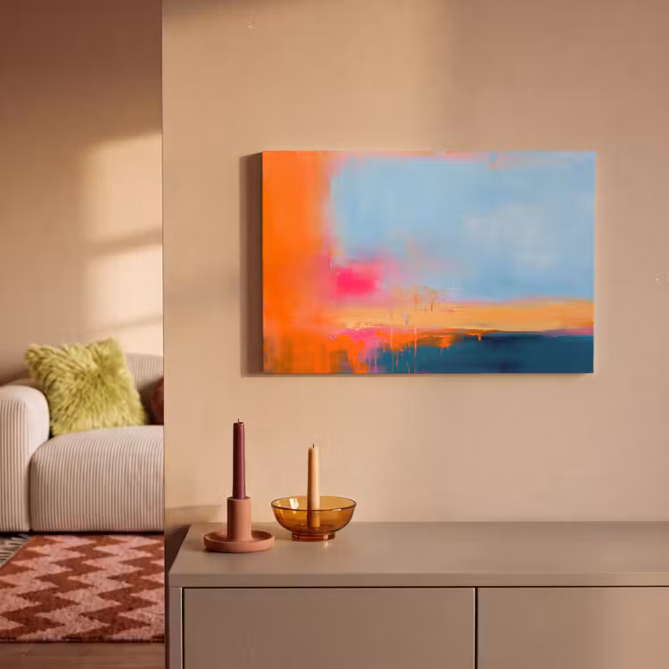 Abstract - Kleurvlakken - Modern - Oranje - Blauw canvas 2cm klein -sfeer1