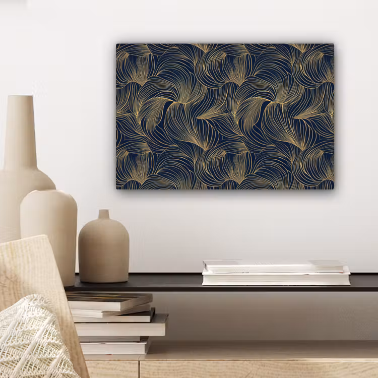 Abstract - Lijnen - Blauw - Goud canvas 2cm klein 34 -sfeer6