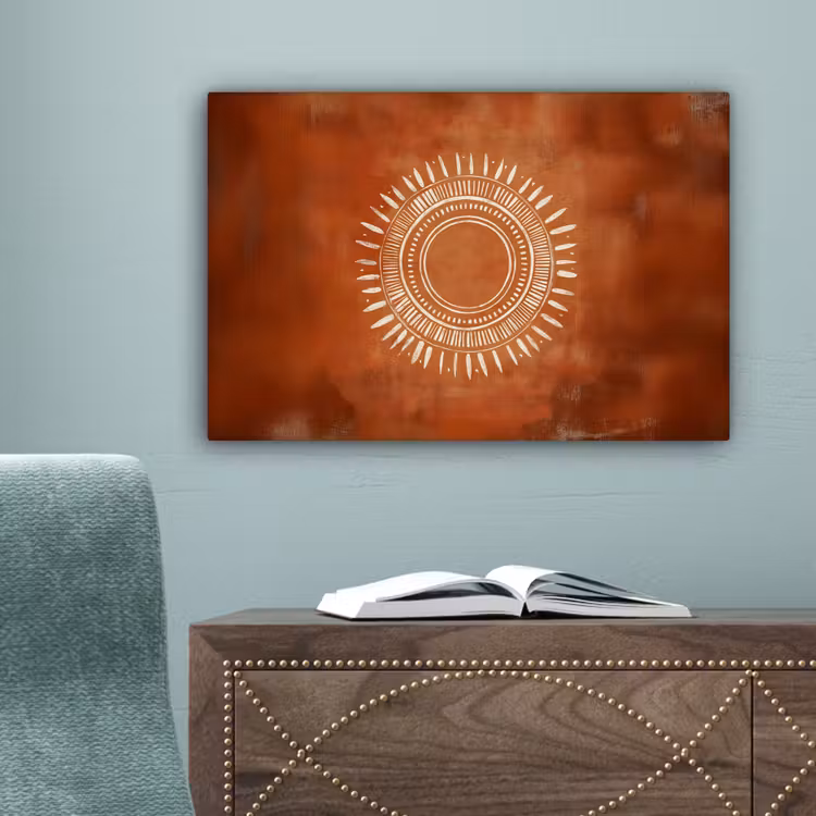 Abstract - Lijnen - Zonnestralen - Roodbruin canvas 2cm klein -sfeer4