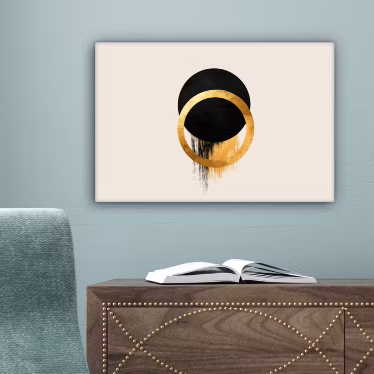 Abstract ontwerp - Zwarte cirkel - Verfvlekken canvas 2cm klein -sfeer4