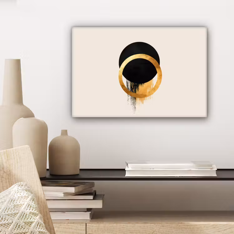 Abstract ontwerp - Zwarte cirkel - Verfvlekken canvas 2cm klein -sfeer6